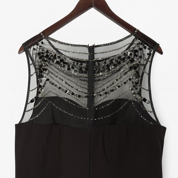 Xscape Black Illusion Beaded Neckline Evening Gown - Size 22W - Picture 2 of 5
